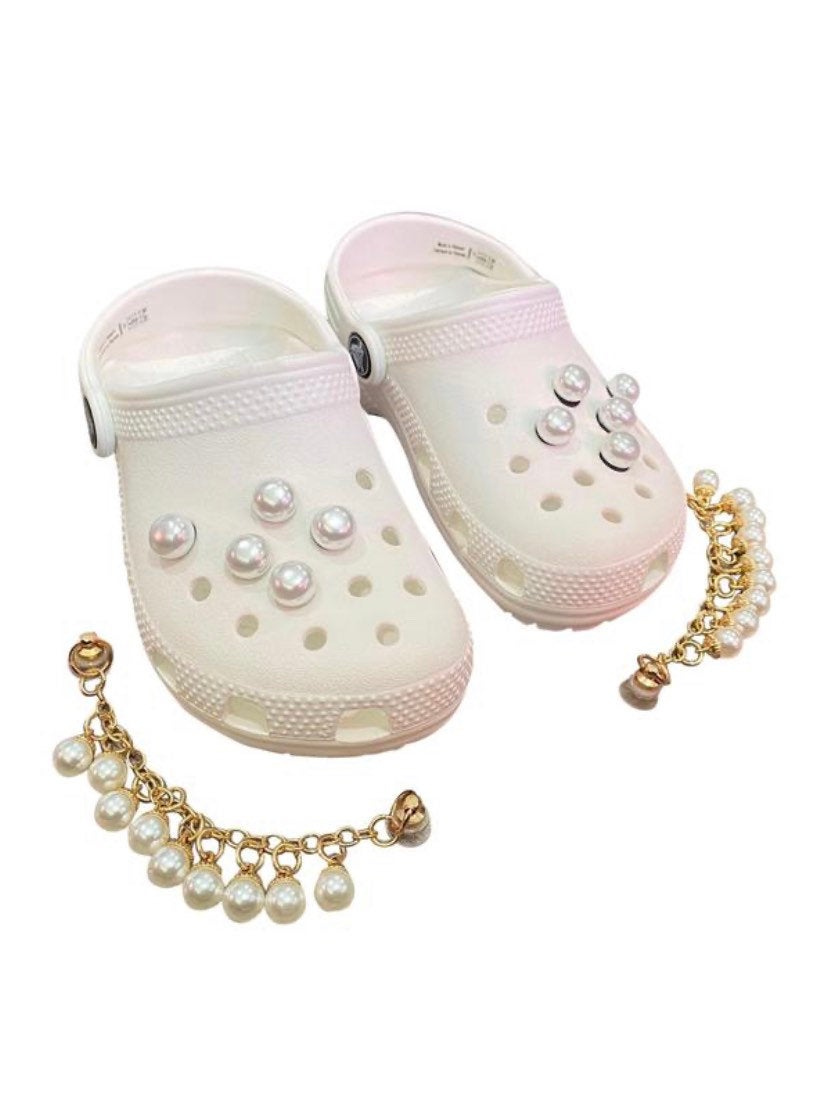 18pcs Croc Accessories Charms for Women Girls, Pearl Designer Aesthetic Croc Charms with Croc Chain, DIY Shoe Decoration Charms for Croc Clog Sandals