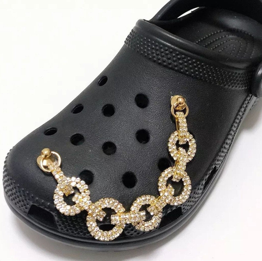 Luxury Gold/Black Leather Chain Charms For Crocs. Suitable For Adult Crocs.