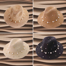 Load image into Gallery viewer, Pearl Decoration Fedora Summer Beach Hat for women
