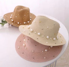 Load image into Gallery viewer, Pearl Decoration Fedora Summer Beach Hat for women
