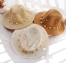 Load image into Gallery viewer, Pearl Decoration Fedora Summer Beach Hat for women
