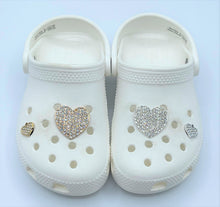 Load image into Gallery viewer, Crocs Bling Rhinestone Heart Charms (4 pcs) Gold and Silver Set. Suitable Crocs or Similar Shoe for adult and children and baby.
