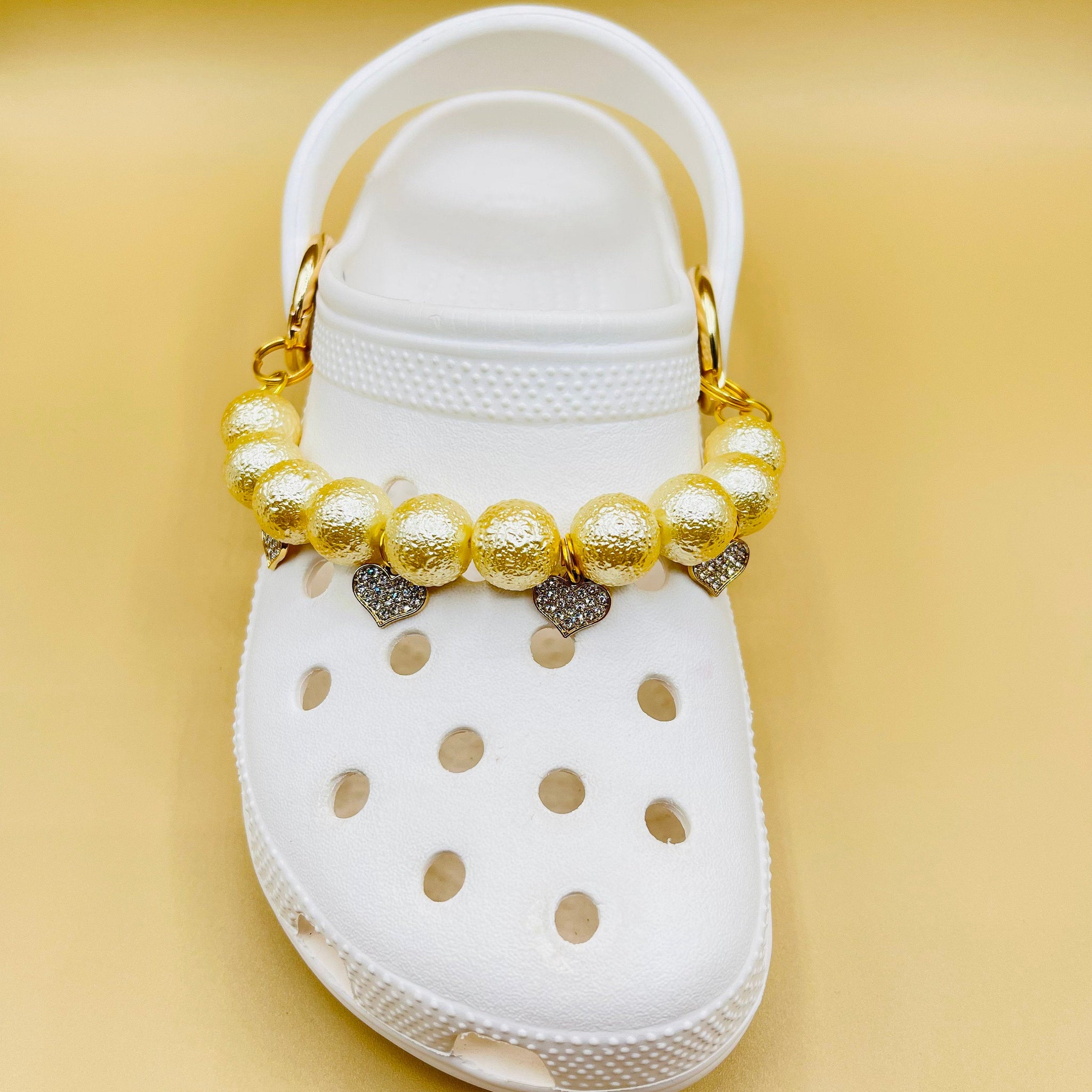 Luxury Gold/White Leather Chain Charms For Crocs. Suitable For Adult Crocs.