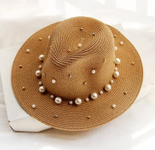 Load image into Gallery viewer, Pearl Decoration Fedora Summer Beach Hat for women
