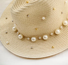 Load image into Gallery viewer, Pearl Decoration Fedora Summer Beach Hat for women
