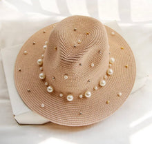 Load image into Gallery viewer, Pearl Decoration Fedora Summer Beach Hat for women
